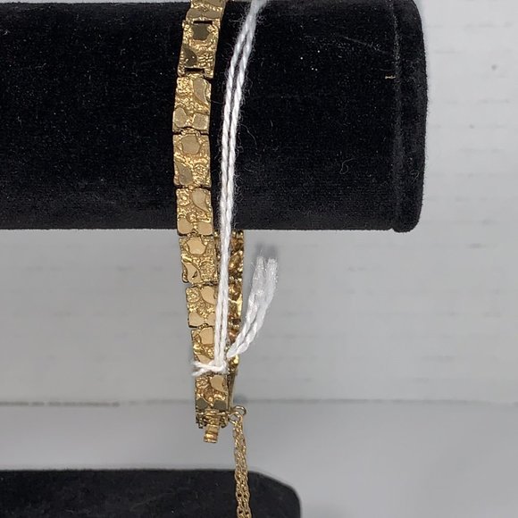 8" 10 Kt Gold Nugget Bracelet w/chain catch - Picture 4 of 10